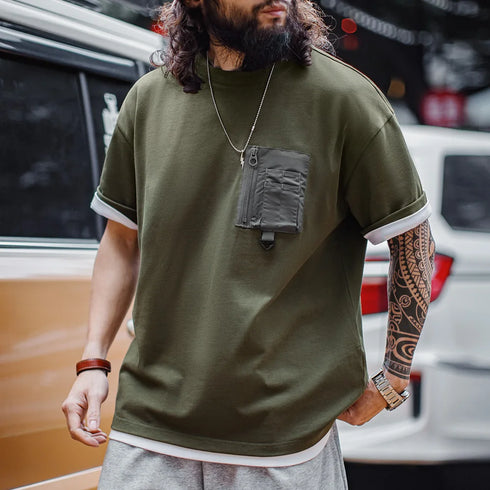 Men’s Vintage Green Pocket Tee – Heavyweight Cotton Summer T-Shirt